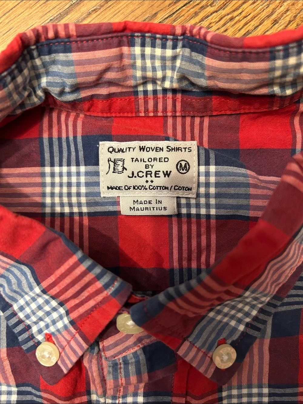 J. Crew Red Plaid Button-Down Shirt with Navy and White Checks